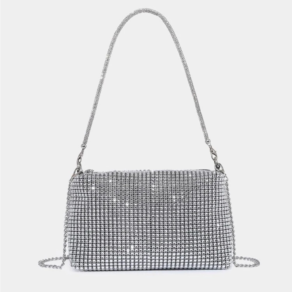 NWOT Rhinestone Gemstone Heiress Style Silver Purse Mini Bag